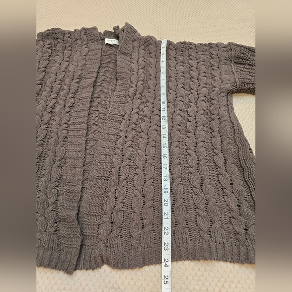 Umgee Cardigan Sweater Women's S/M Brown Chenille Cable Knit Open Front Boho - Picture 9 of 10